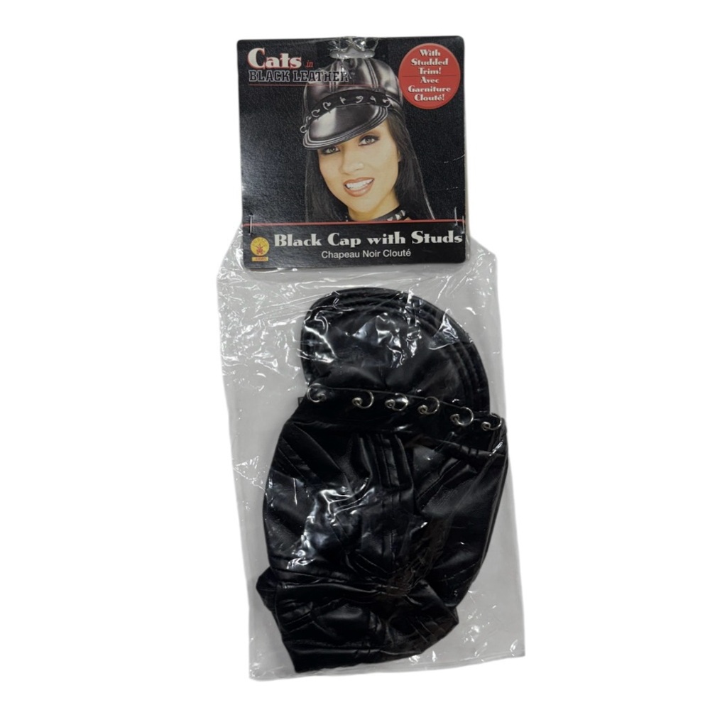 Rubie’s black cap with studs and rings, brand new in packaging never worn hat!